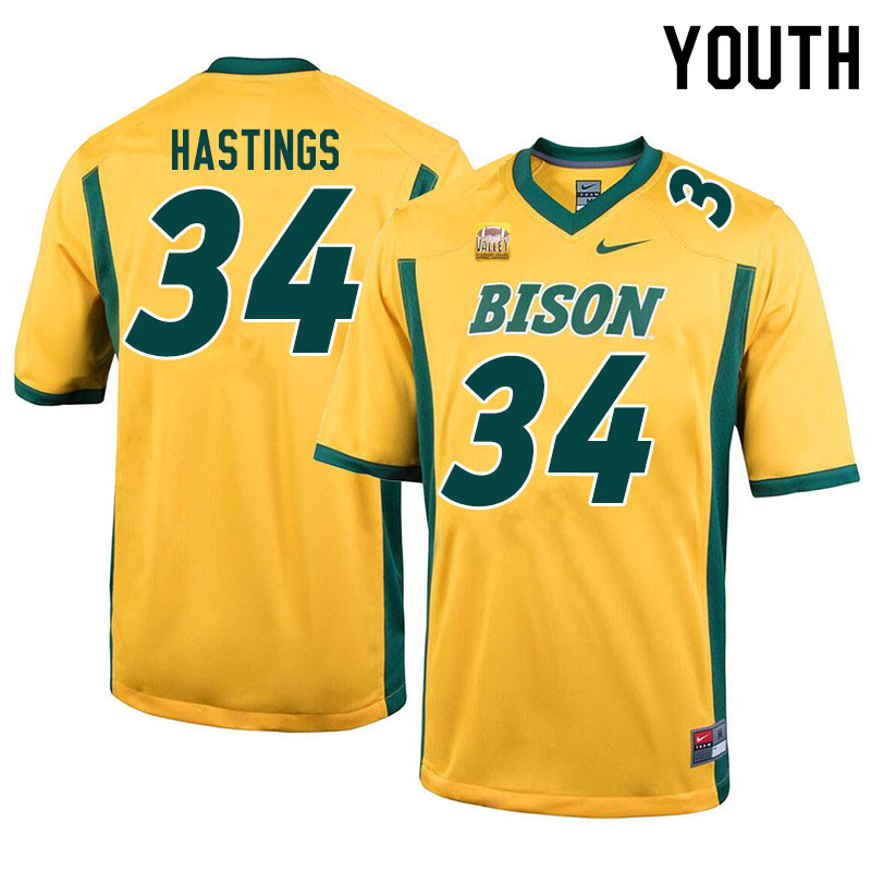 Youth #34 Jesse Hastings North Dakota State Bison College Football Jerseys Sale-Yellow